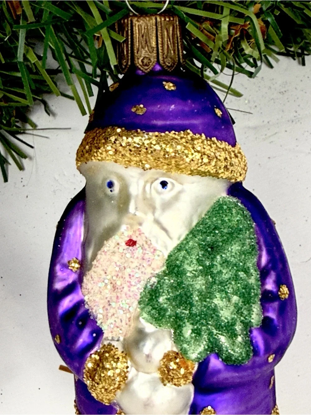 Vtg Shimmering Santa Claus Purple Blown Glass Christmas Ornament Czech Republic